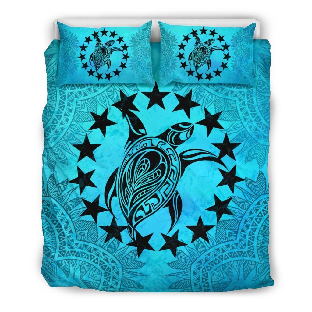 Cook Islands Duvet Cover Set - Cook Islands Flag & Turtle Turquoise