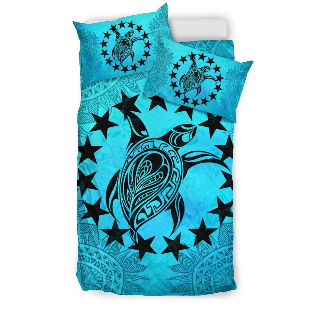 Cook Islands Duvet Cover Set - Cook Islands Flag & Turtle Turquoise