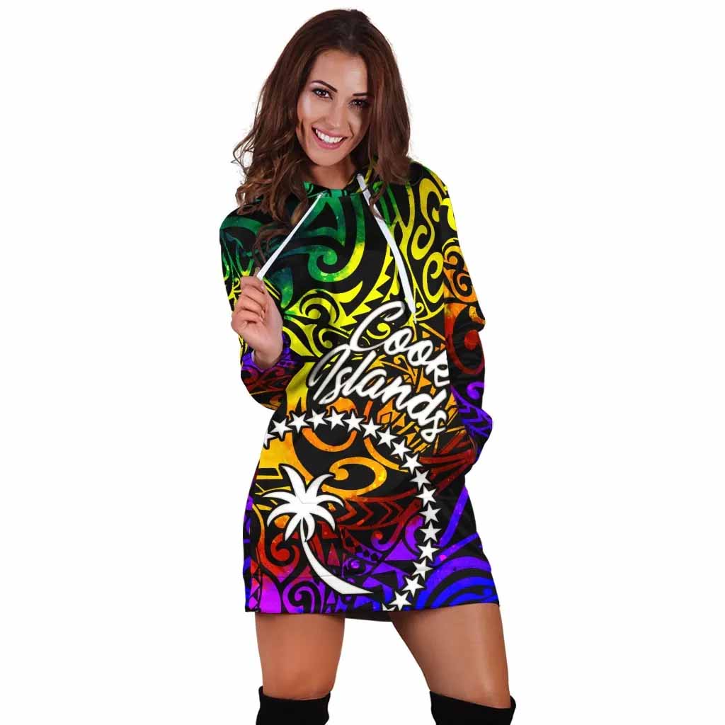 Cook Islands Female Hoodie Dress - Rainbow Polynesian Pattern