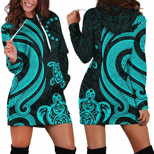 Cook Islands Female Hoodie Dress - Turquoise Tentacle Turtle