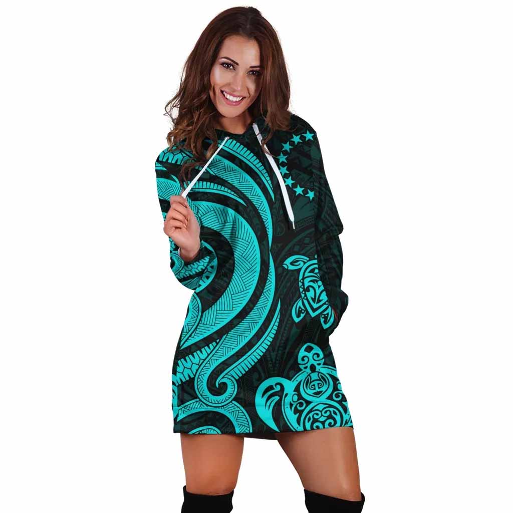 Cook Islands Female Hoodie Dress - Turquoise Tentacle Turtle