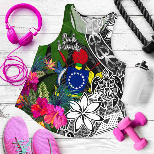 Cook Islands Women Racerback Tank - Turtle Plumeria Banana Leaf