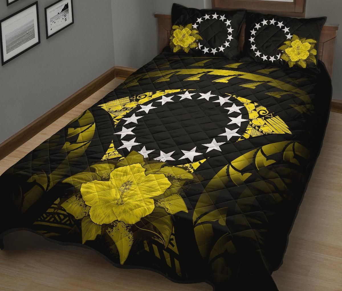Cook Islands Polynesian Quilt Bed Set Hibiscus Yellow
