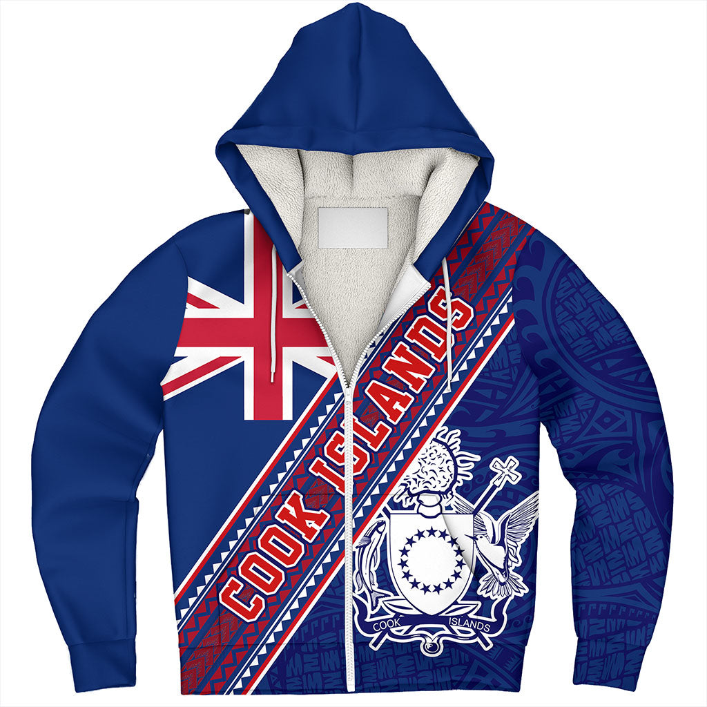 Cook Islands Sherpa Hoodie Flag And Coat Of Arms