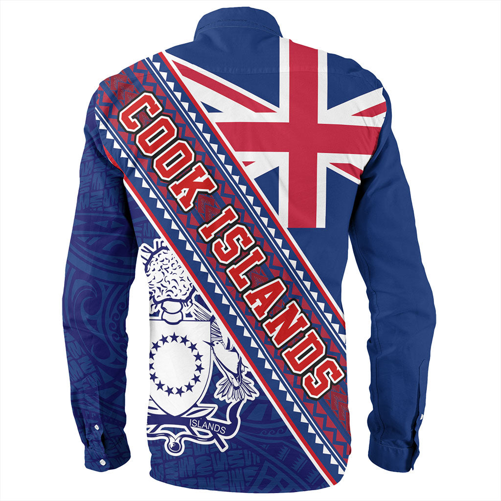 Cook Islands Long Sleeve Shirt Flag And Coat Of Arms