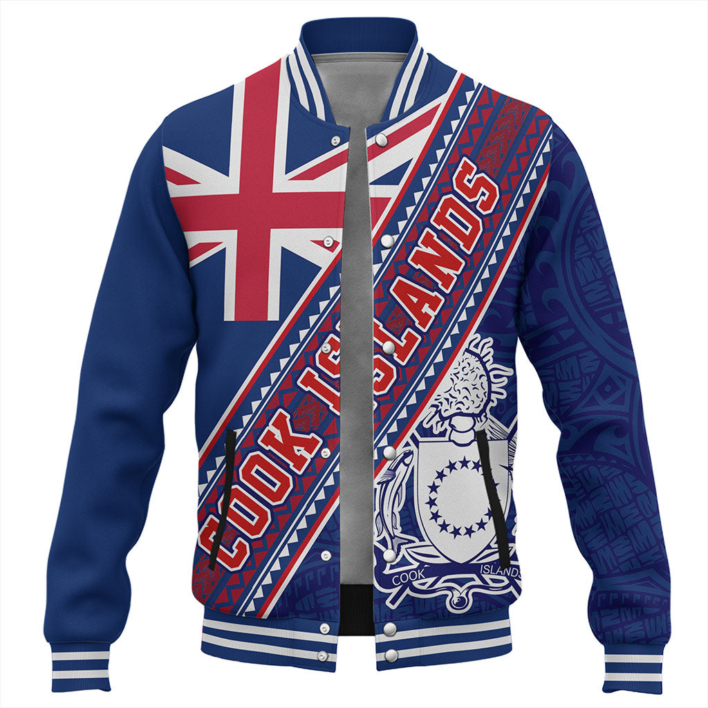 Cook Islands Baseball Jacket Flag And Coat Of Arms