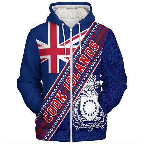Cook Islands Sherpa Hoodie Flag And Coat Of Arms