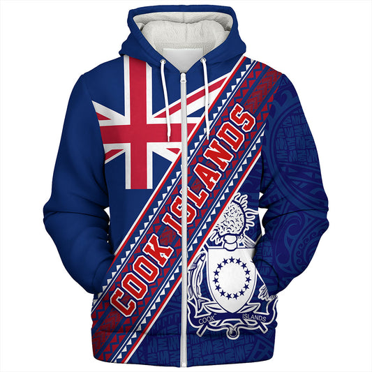 Cook Islands Sherpa Hoodie Flag And Coat Of Arms
