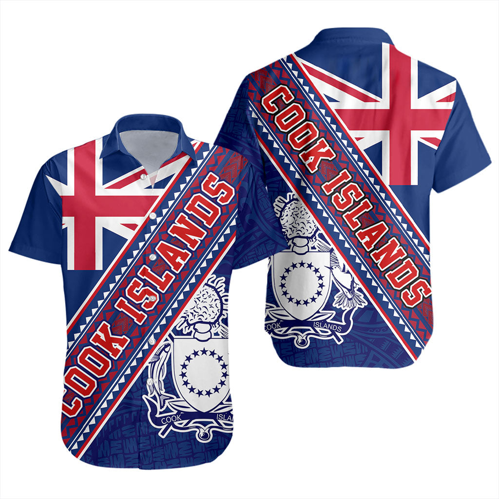 Cook Islands Short Sleeve Shirt Flag And Coat Of Arms