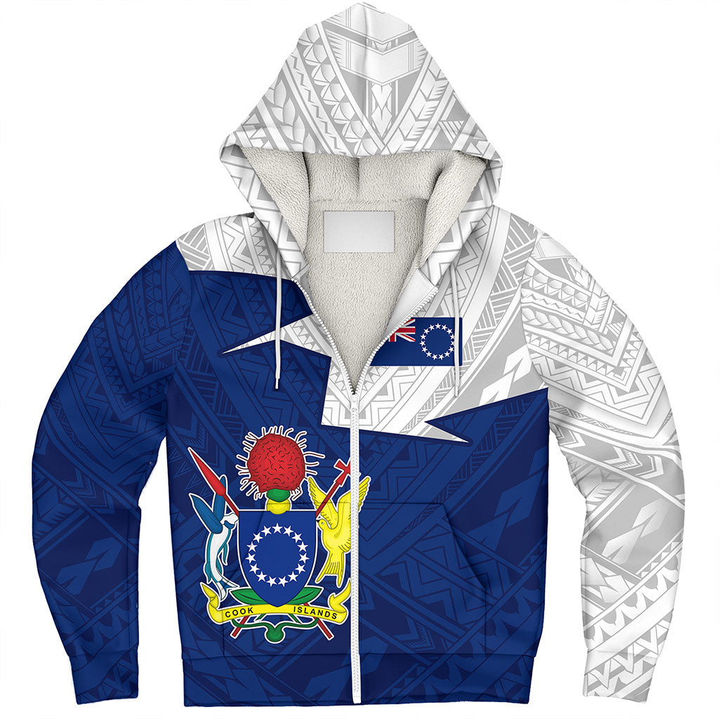 Cook Islands Sherpa Hoodie Polynesian Tattoo Flag And Coat Of Arms