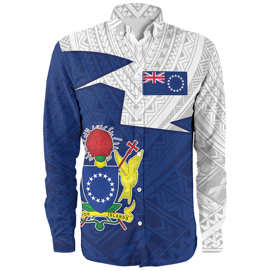 Cook Islands Long Sleeve Shirt Polynesian Tattoo Flag And Coat Of Arms