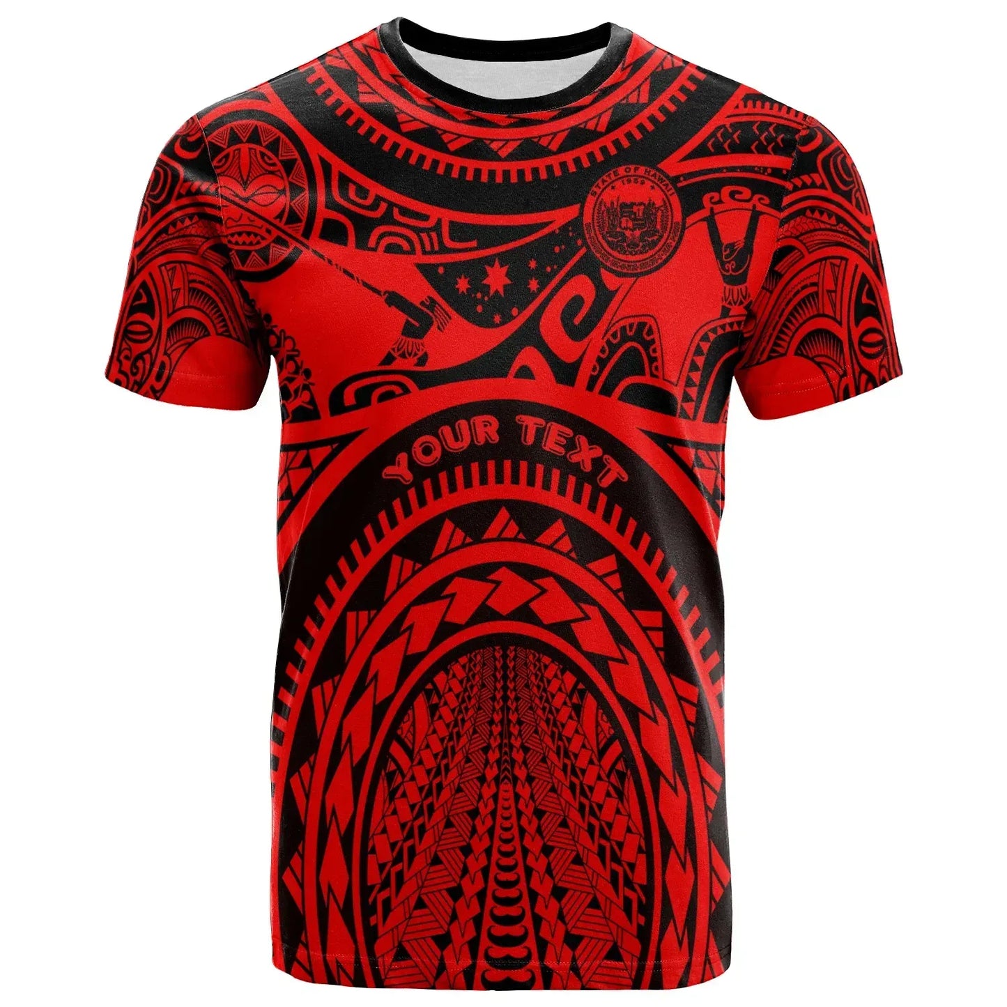 Hawaii Custom Personalised T-Shirt - Coat of Arm Hawaii & Polynesian Patterns Maui Tattoo