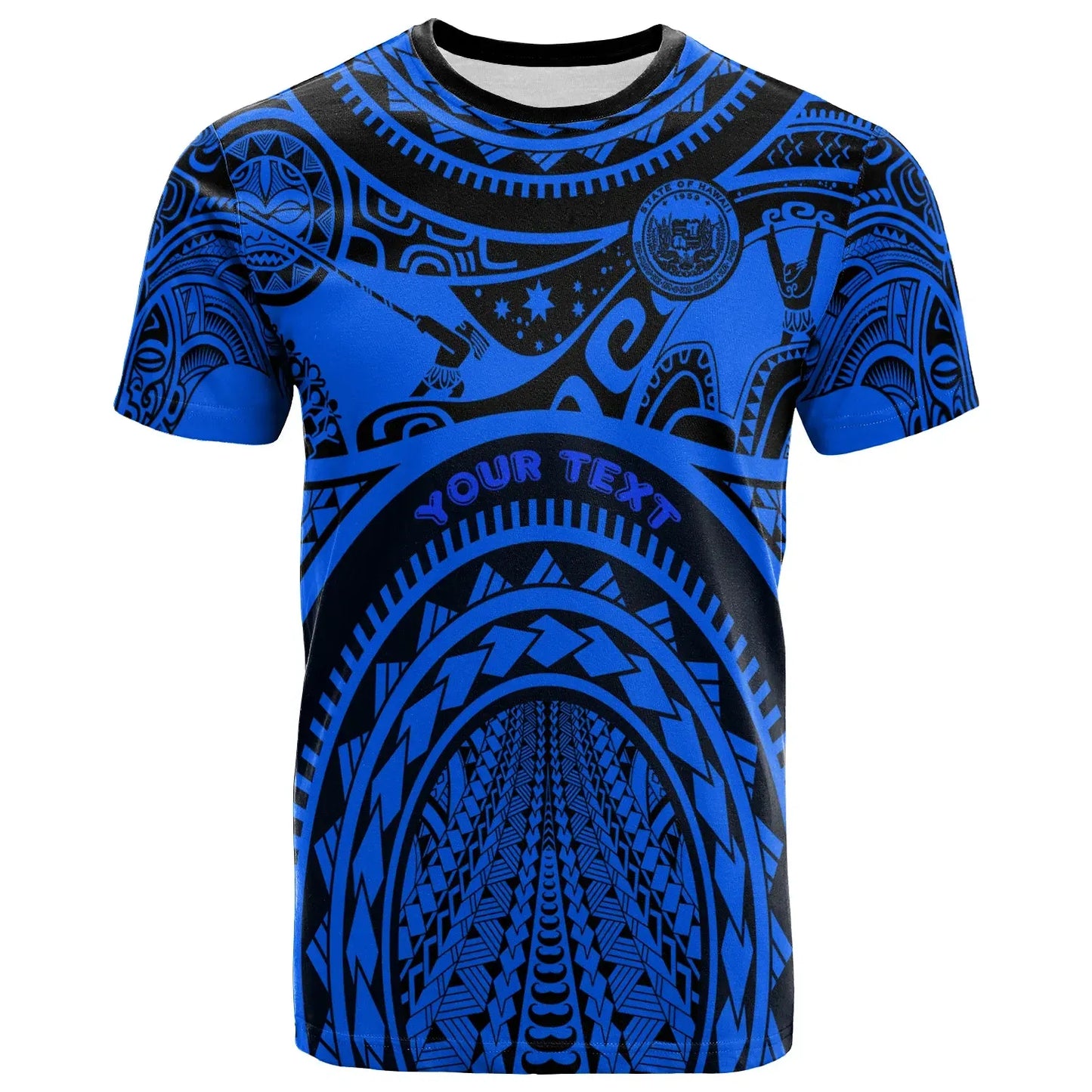Hawaii Custom Personalised T-Shirt - Coat of Arm Hawaii & Polynesian Patterns Maui Tattoo