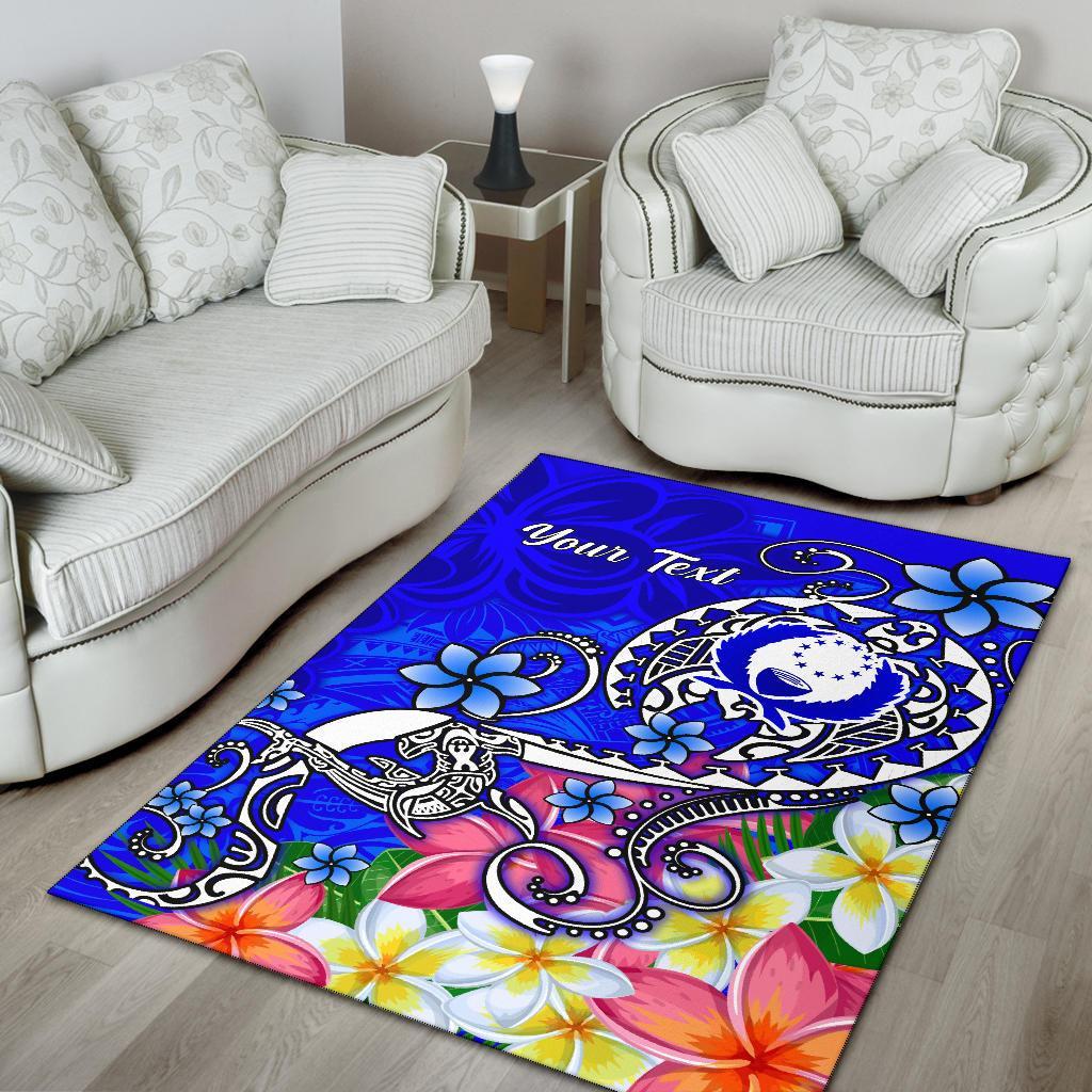 Pohnpei Custom Personalised Area Rug - Turtle Plumeria (Blue)