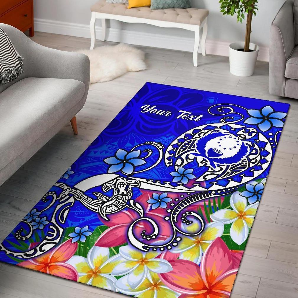 Pohnpei Custom Personalised Area Rug - Turtle Plumeria (Blue)