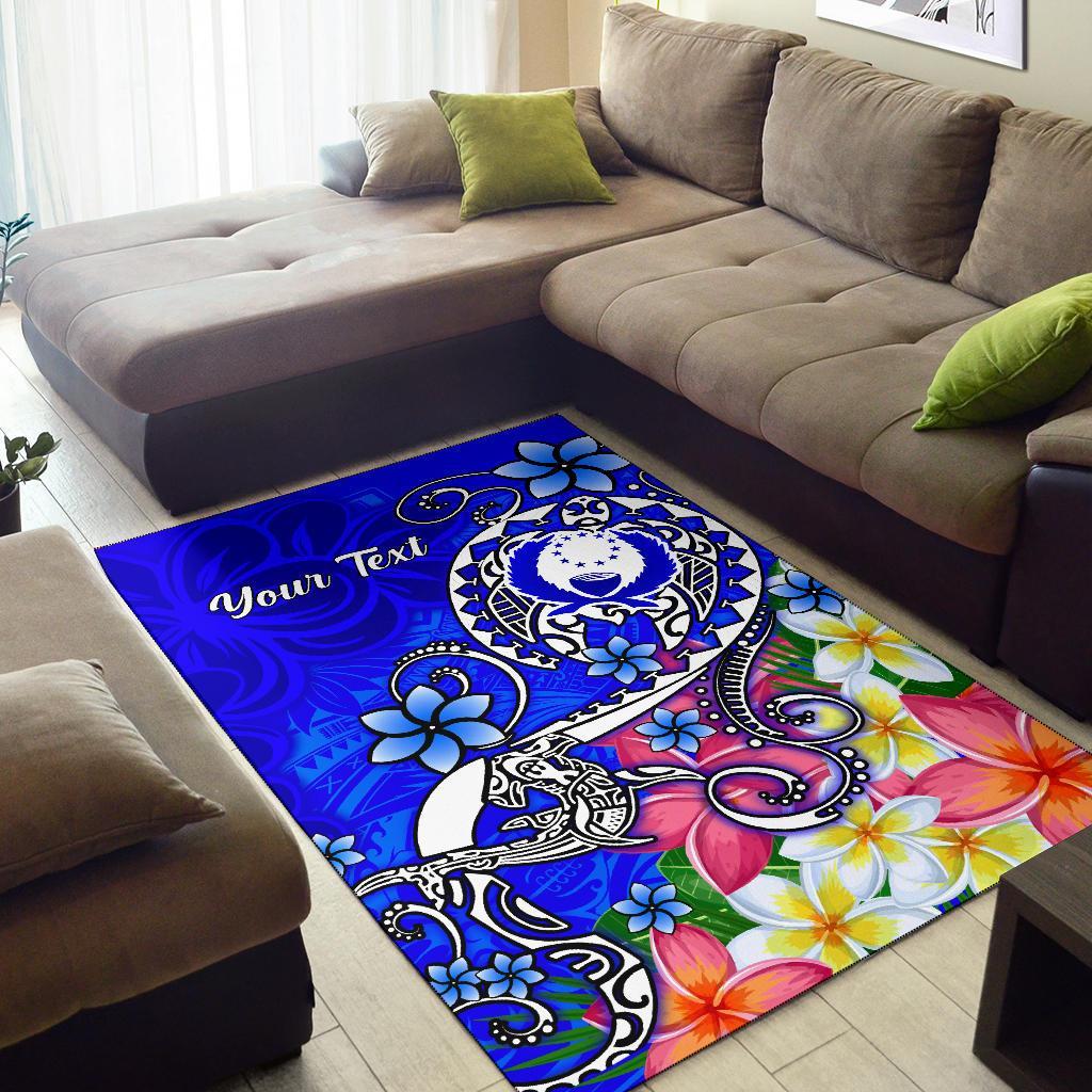 Pohnpei Custom Personalised Area Rug - Turtle Plumeria (Blue)