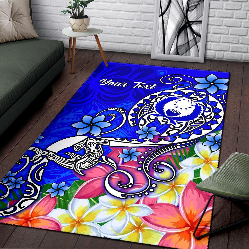 Pohnpei Custom Personalised Area Rug - Turtle Plumeria (Blue)