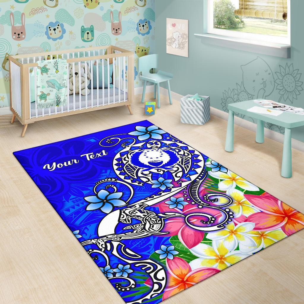Pohnpei Custom Personalised Area Rug - Turtle Plumeria (Blue)