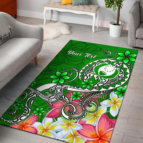 Pohnpei Custom Personalised Area Rug - Turtle Plumeria (Green)