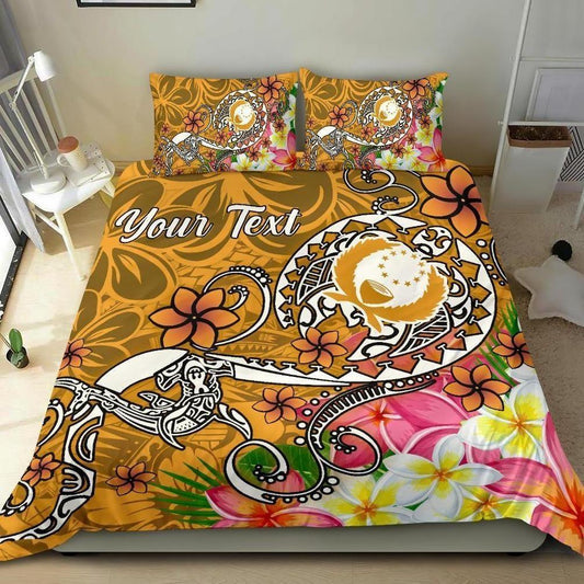 Pohnpei Custom Personalised Bedding Set - Turtle Plumeria (Gold)