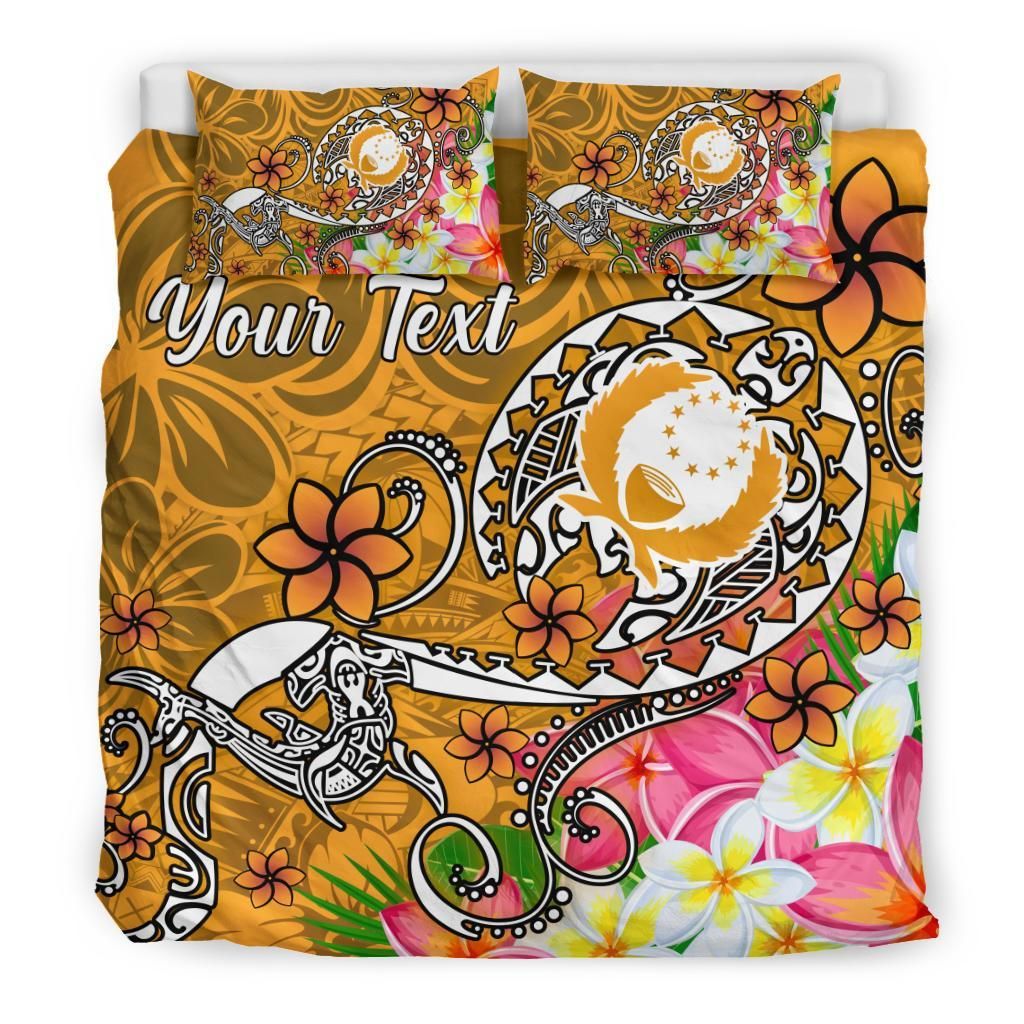 Pohnpei Custom Personalised Bedding Set - Turtle Plumeria (Gold)