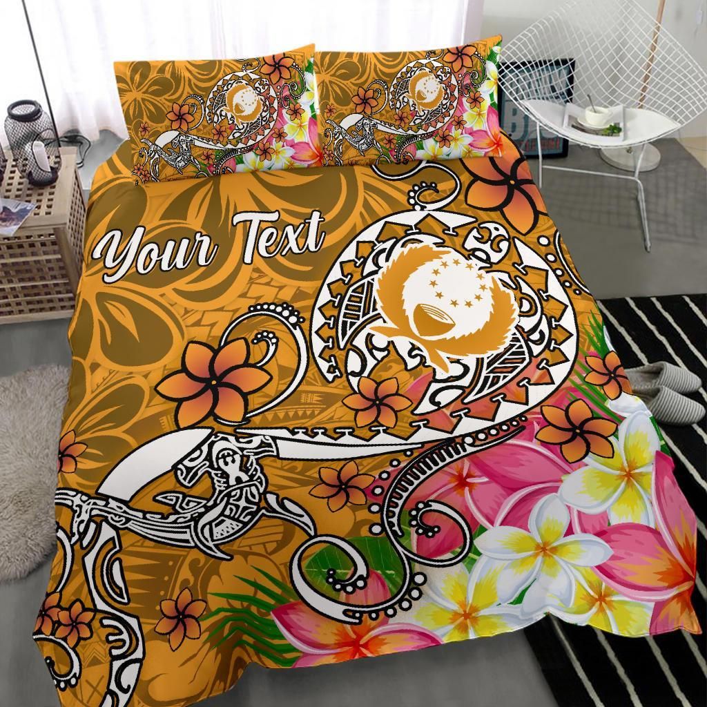 Pohnpei Custom Personalised Bedding Set - Turtle Plumeria (Gold)