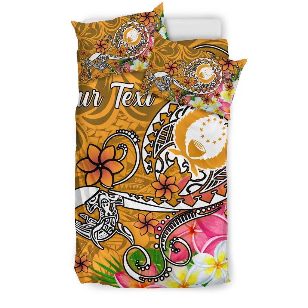 Pohnpei Custom Personalised Bedding Set - Turtle Plumeria (Gold)