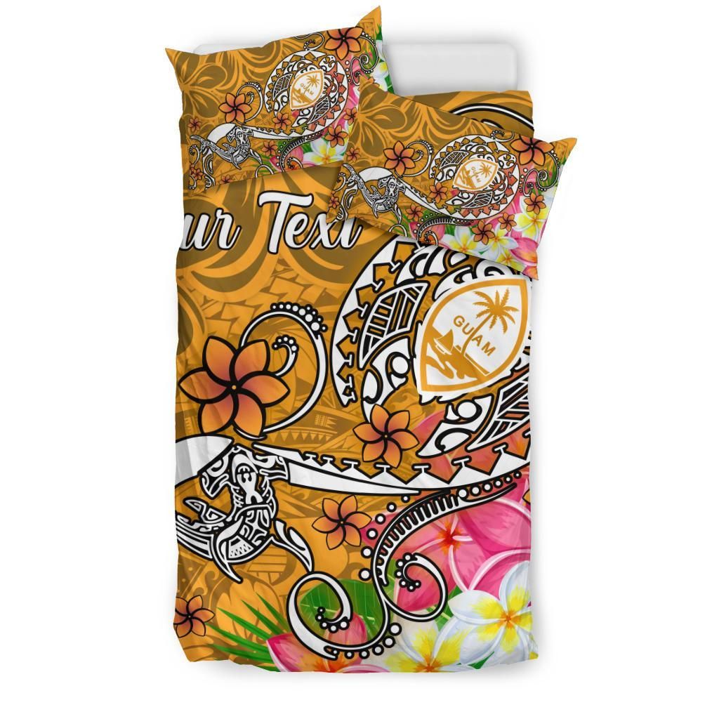 Guam Custom Personalised Bedding Set - Turtle Plumeria (Gold)