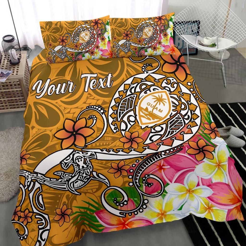 Guam Custom Personalised Bedding Set - Turtle Plumeria (Gold)
