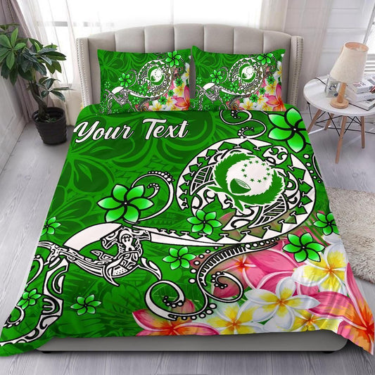 Pohnpei Custom Personalised Bedding Set - Turtle Plumeria (Green)