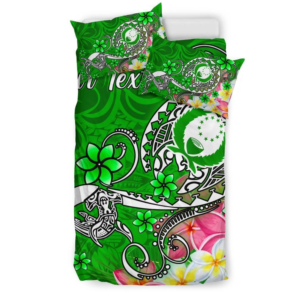 Pohnpei Custom Personalised Bedding Set - Turtle Plumeria (Green)