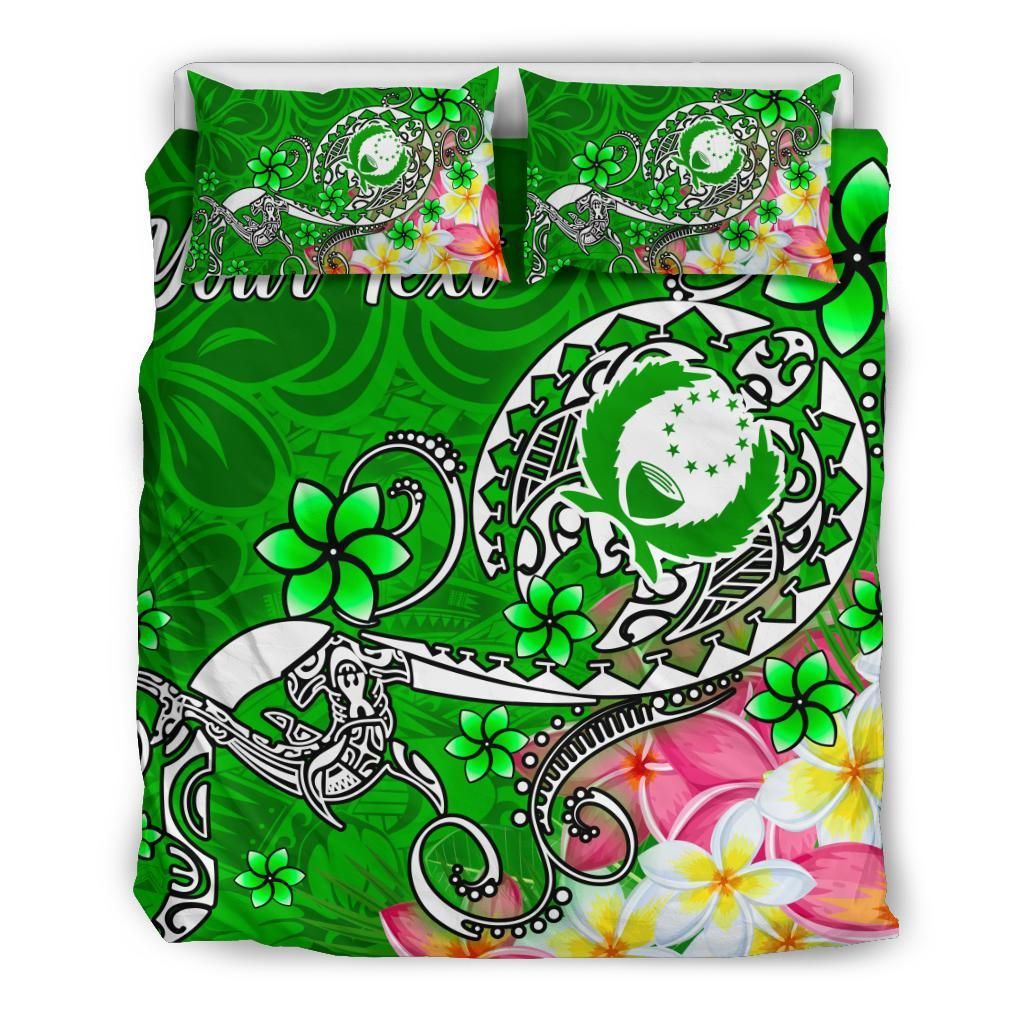 Pohnpei Custom Personalised Bedding Set - Turtle Plumeria (Green)