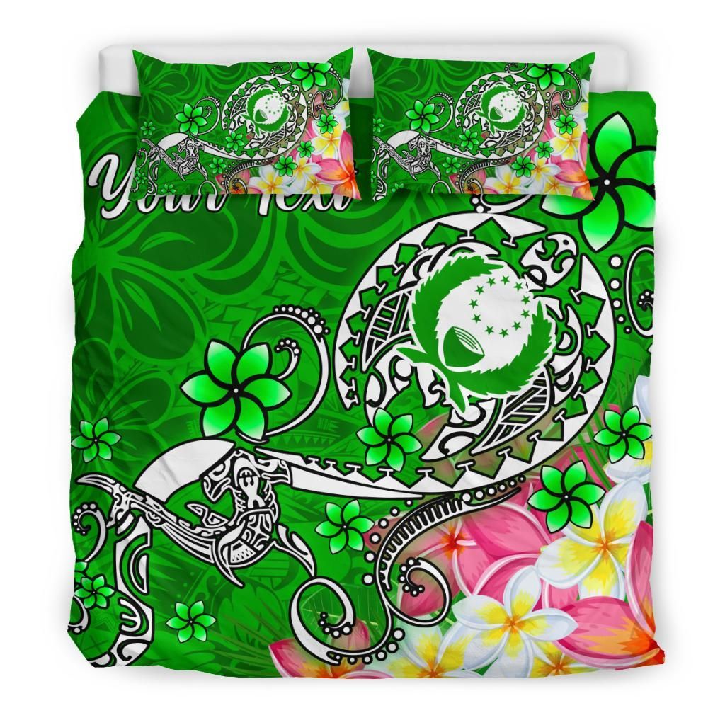 Pohnpei Custom Personalised Bedding Set - Turtle Plumeria (Green)