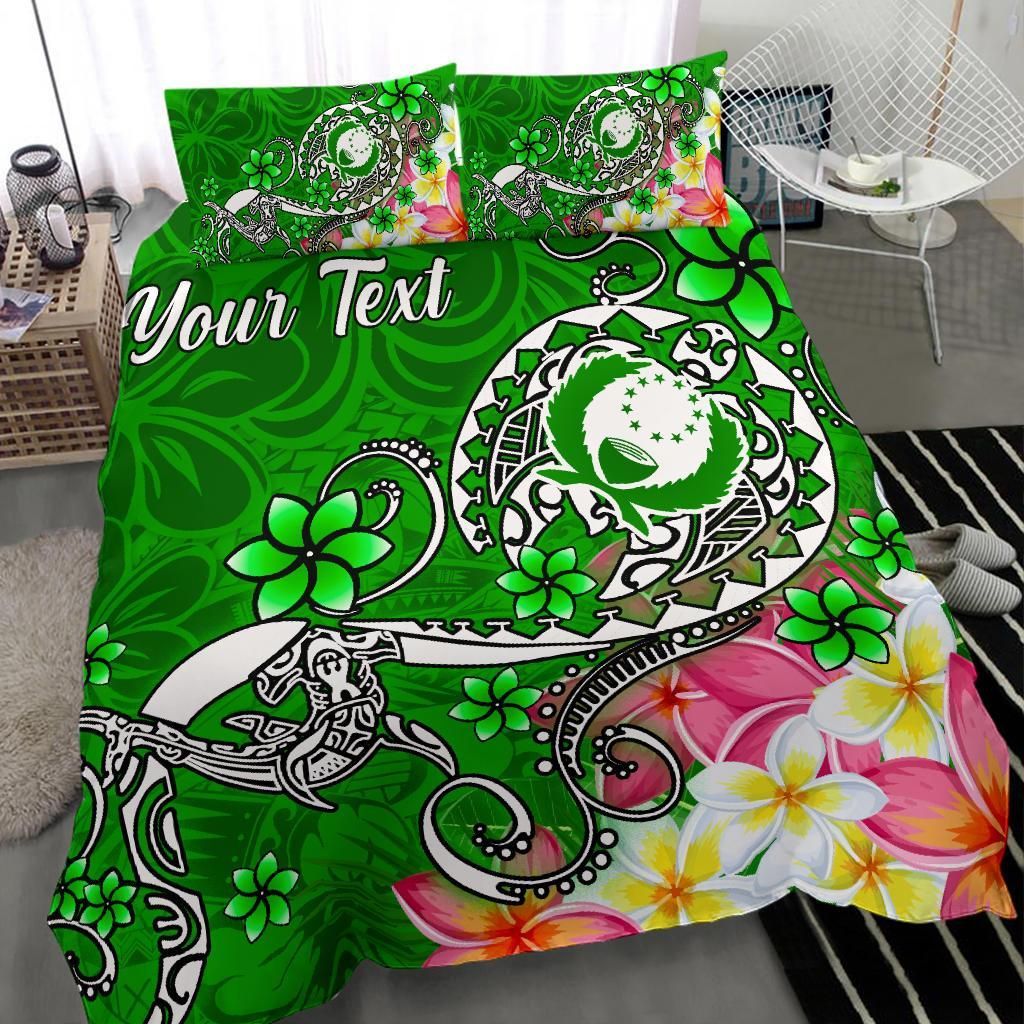 Pohnpei Custom Personalised Bedding Set - Turtle Plumeria (Green)