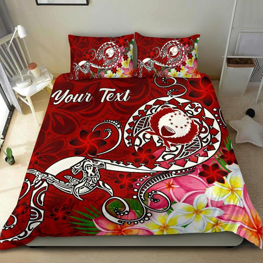 Pohnpei Custom Personalised Bedding Set - Turtle Plumeria (Red)