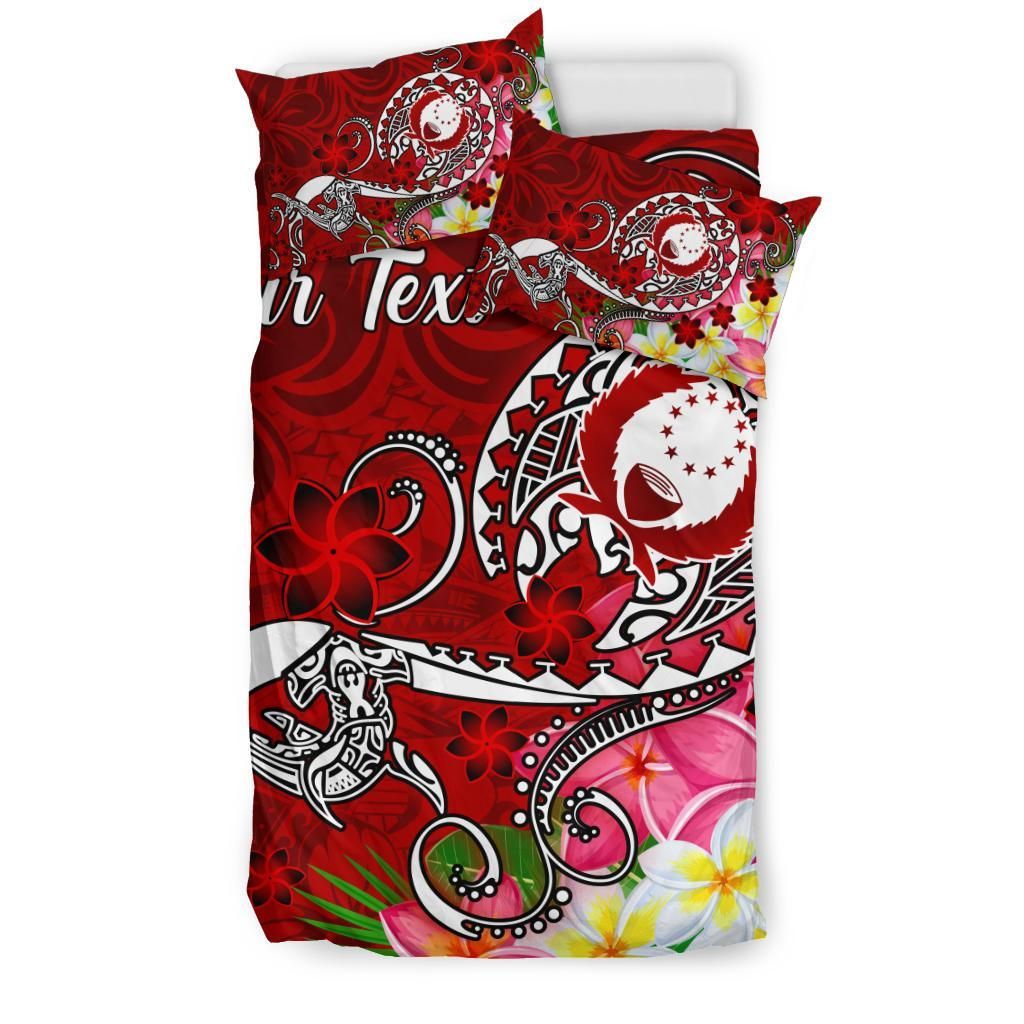 Pohnpei Custom Personalised Bedding Set - Turtle Plumeria (Red)