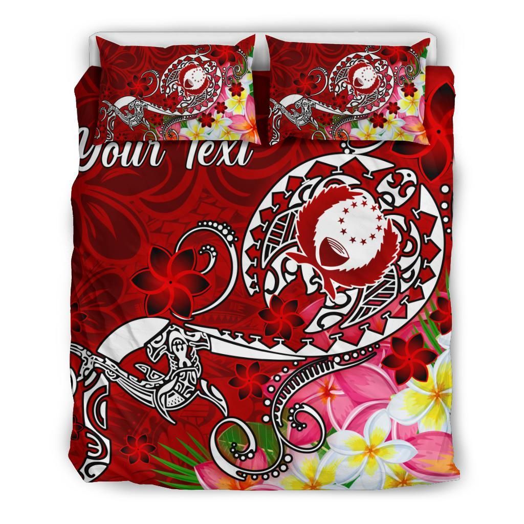 Pohnpei Custom Personalised Bedding Set - Turtle Plumeria (Red)