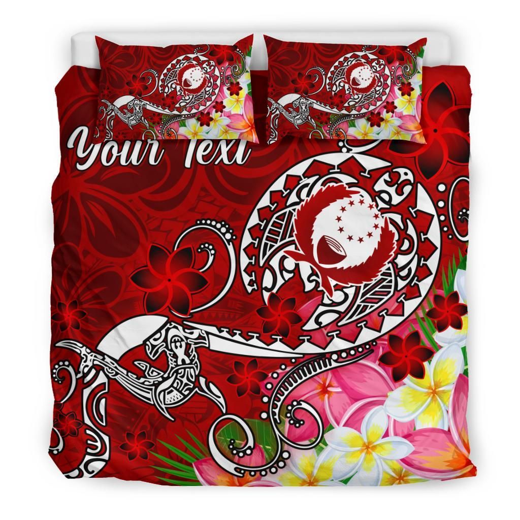 Pohnpei Custom Personalised Bedding Set - Turtle Plumeria (Red)