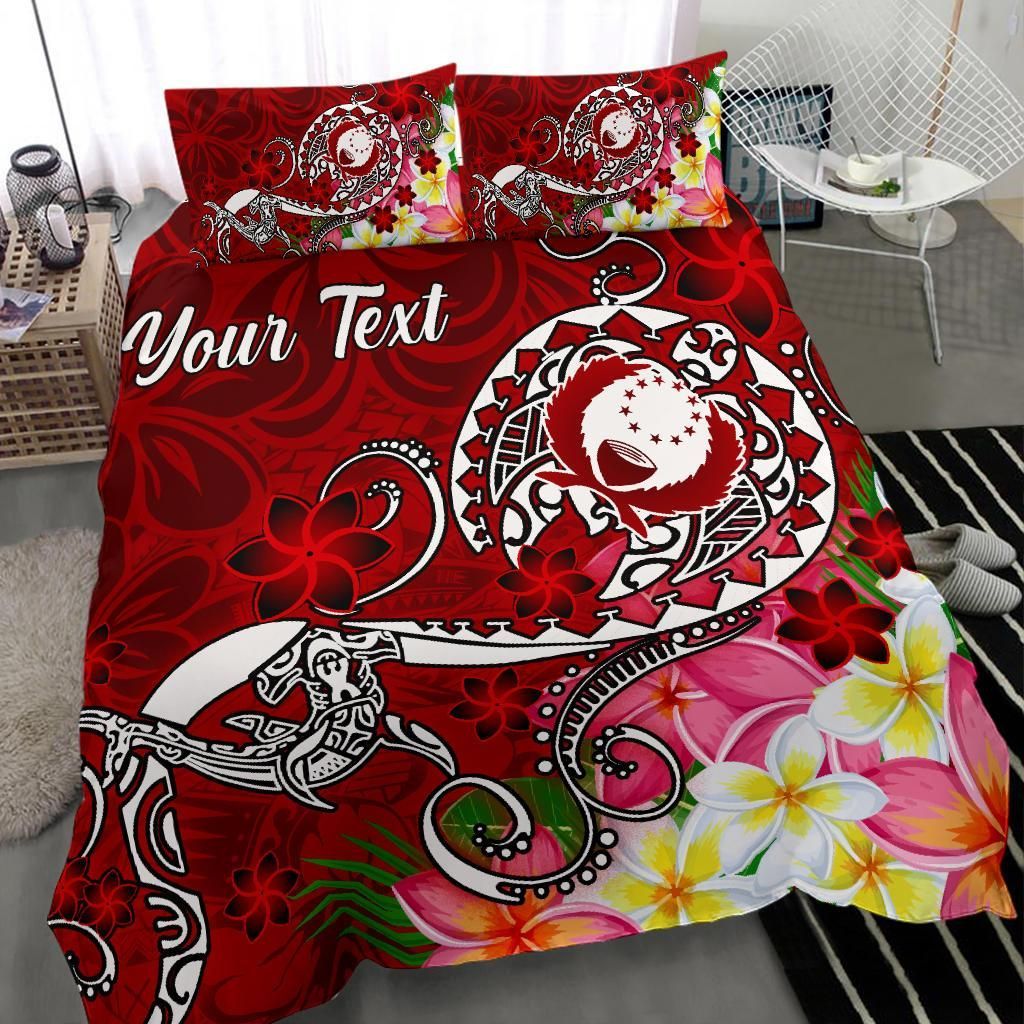 Pohnpei Custom Personalised Bedding Set - Turtle Plumeria (Red)