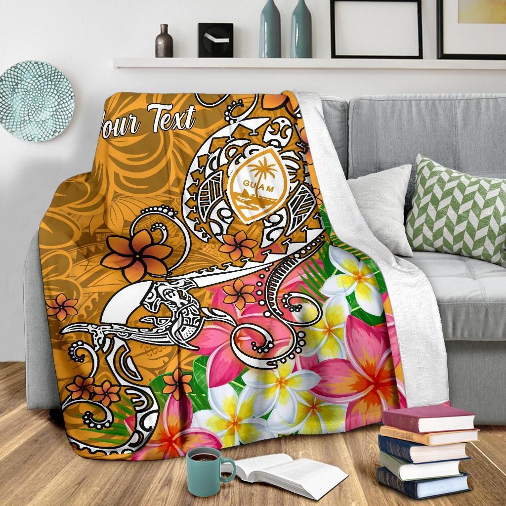 Guam Custom Personalised  Premium Blanket- Turtle Plumeria (Gold)