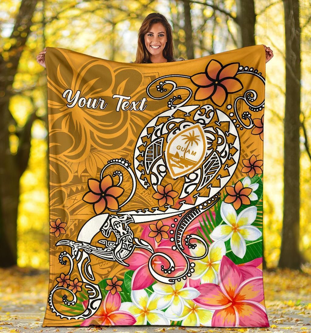 Guam Custom Personalised  Premium Blanket- Turtle Plumeria (Gold)