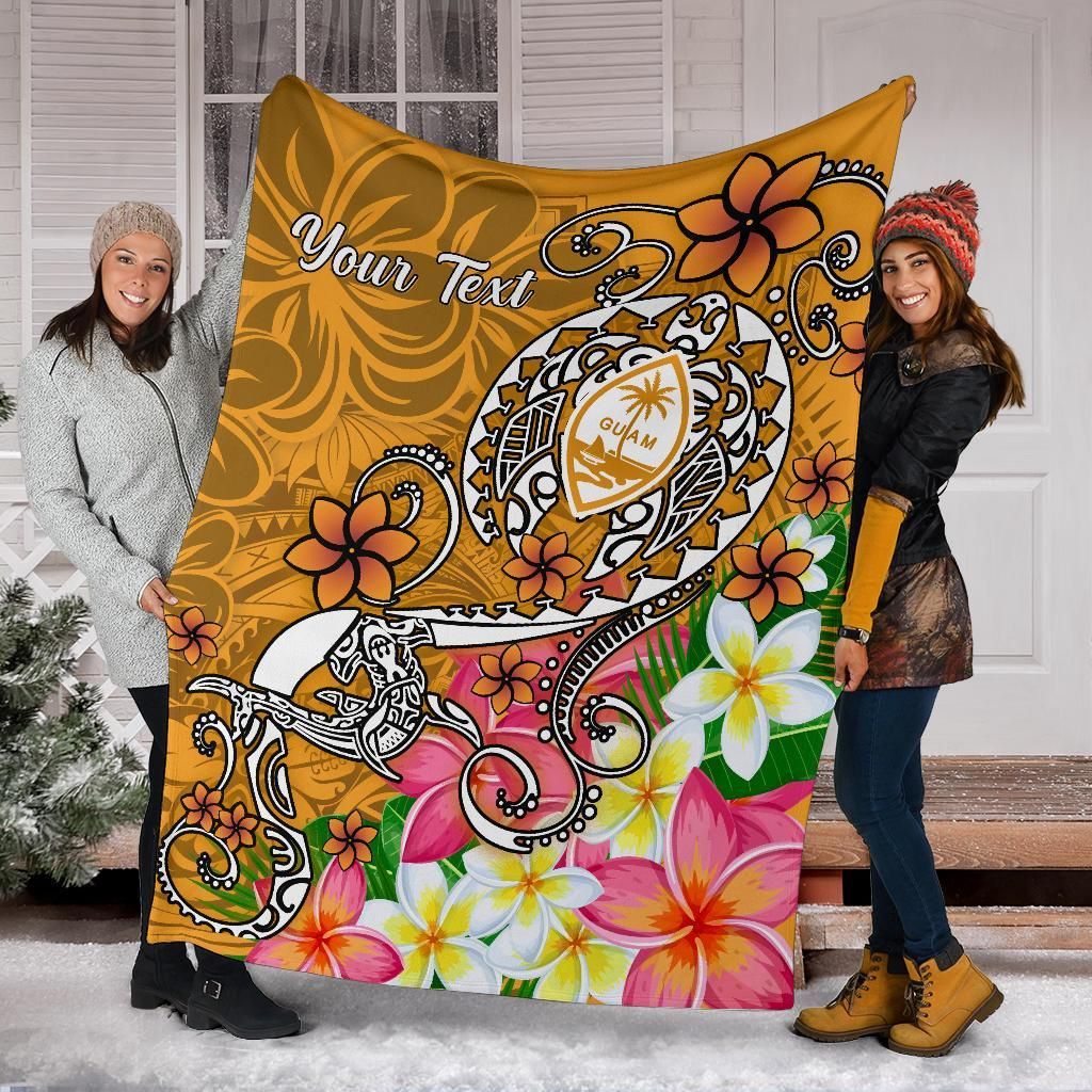Guam Custom Personalised  Premium Blanket- Turtle Plumeria (Gold)