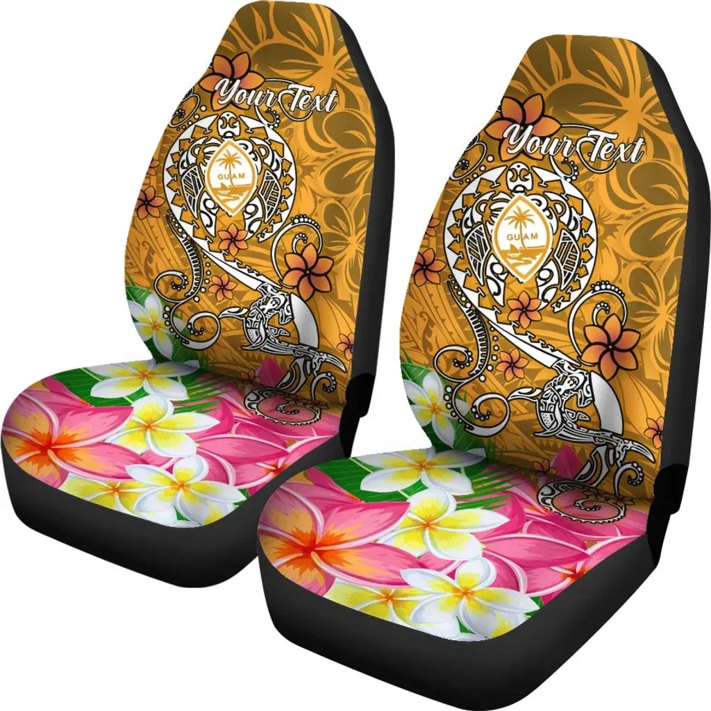 Guam Custom Personalised Car Seat Covers - Turtle Plumeria (Gold)