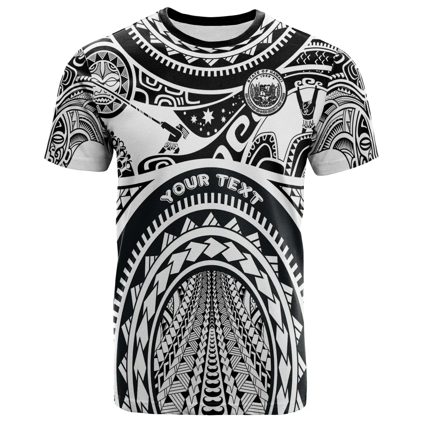 Hawaii Custom Personalised T-Shirt - Coat of Arm Hawaii & Polynesian Patterns Maui Tattoo