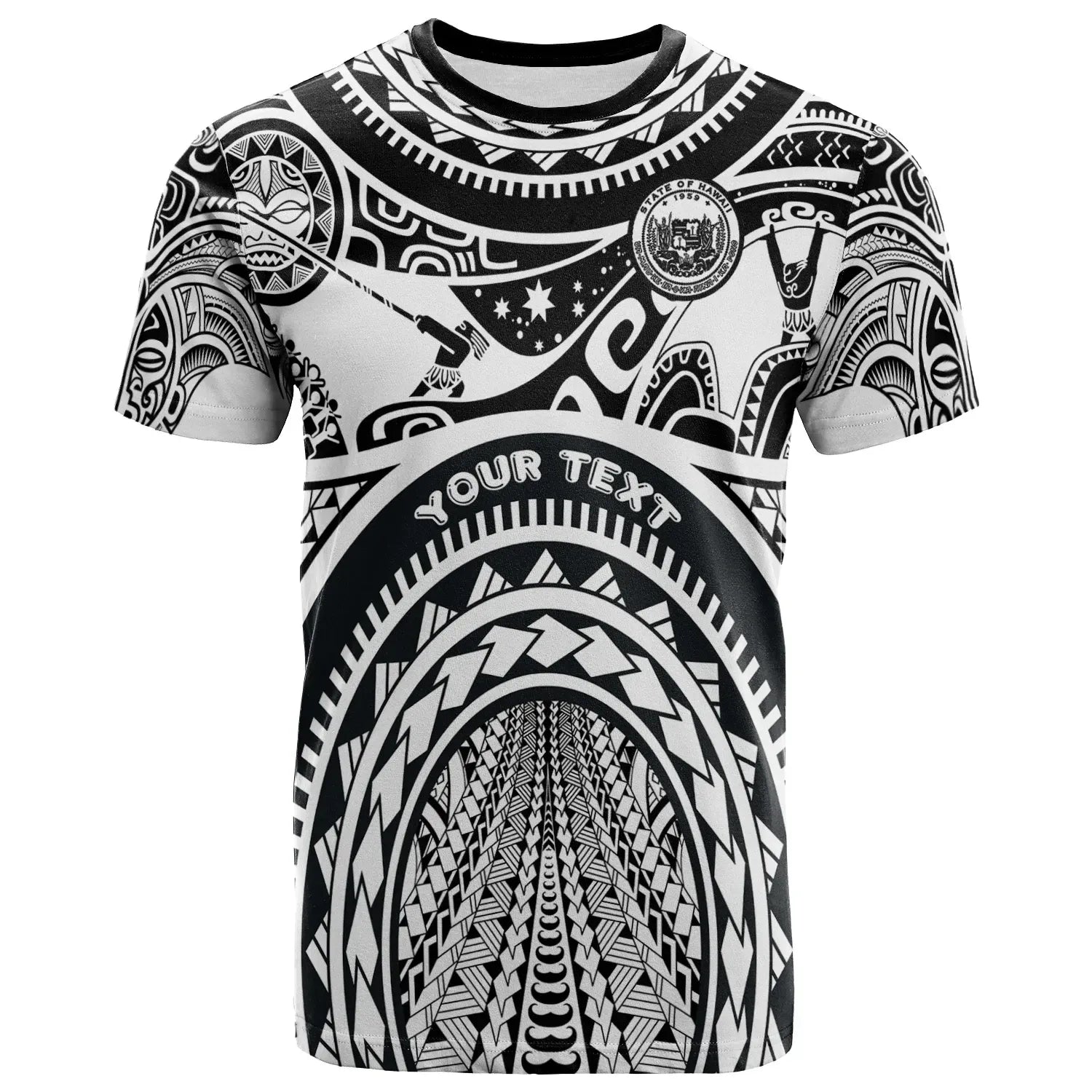 Hawaii Custom Personalised T-Shirt - Coat of Arm Hawaii & Polynesian Patterns Maui Tattoo