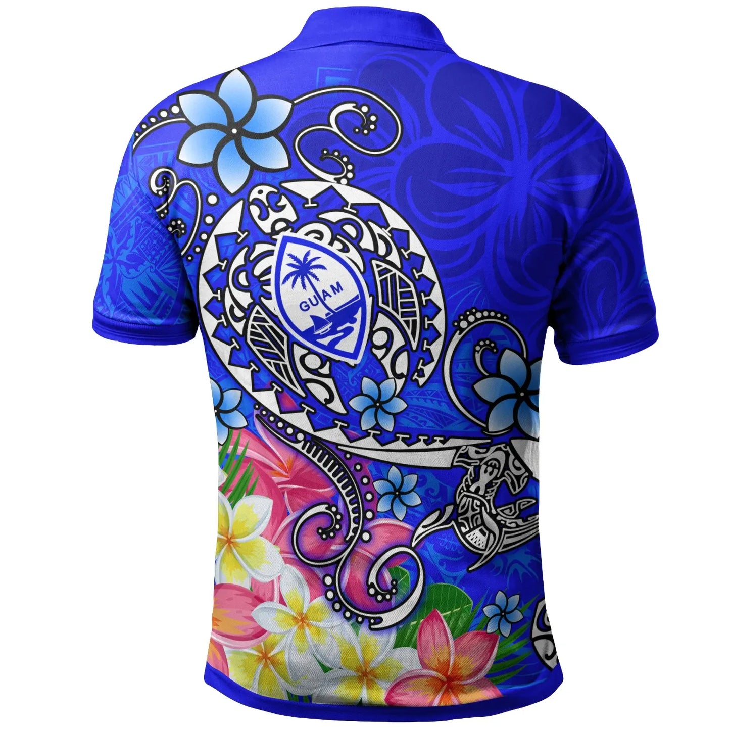 Guam Custom Personalised Polo Shirt - Turtle Plumeria (Blue)