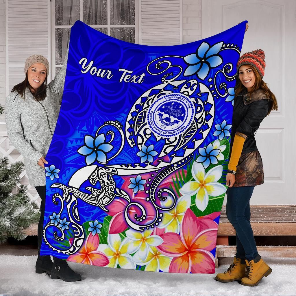 FSM Custom Personalised Premium Blanket - Turtle Plumeria (Blue)