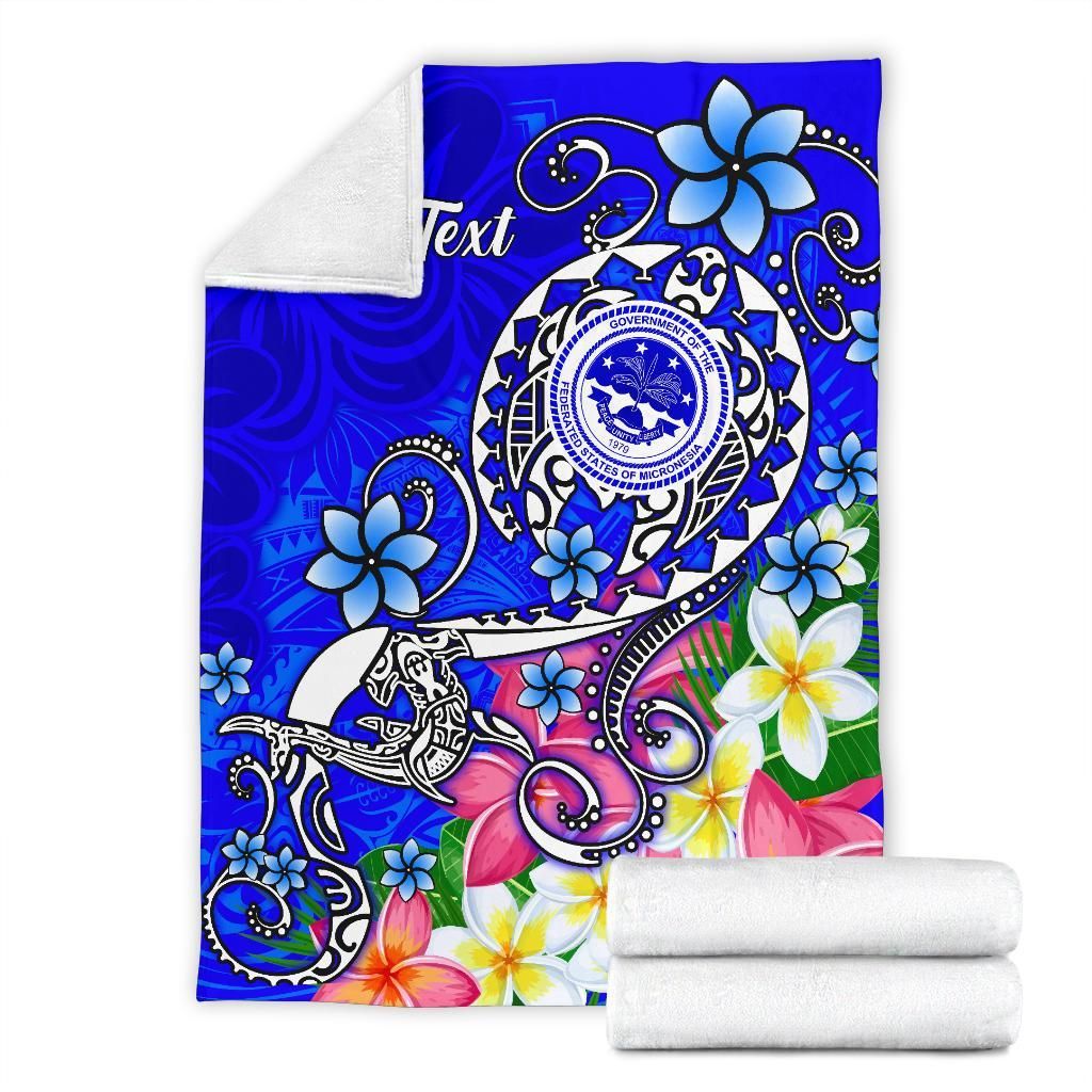 FSM Custom Personalised Premium Blanket - Turtle Plumeria (Blue)