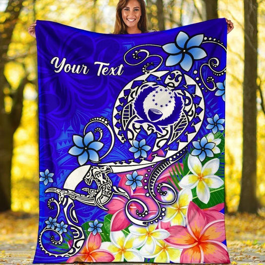 Pohnpei Custom Personalised Premium Blanket - Turtle Plumeria (Blue)