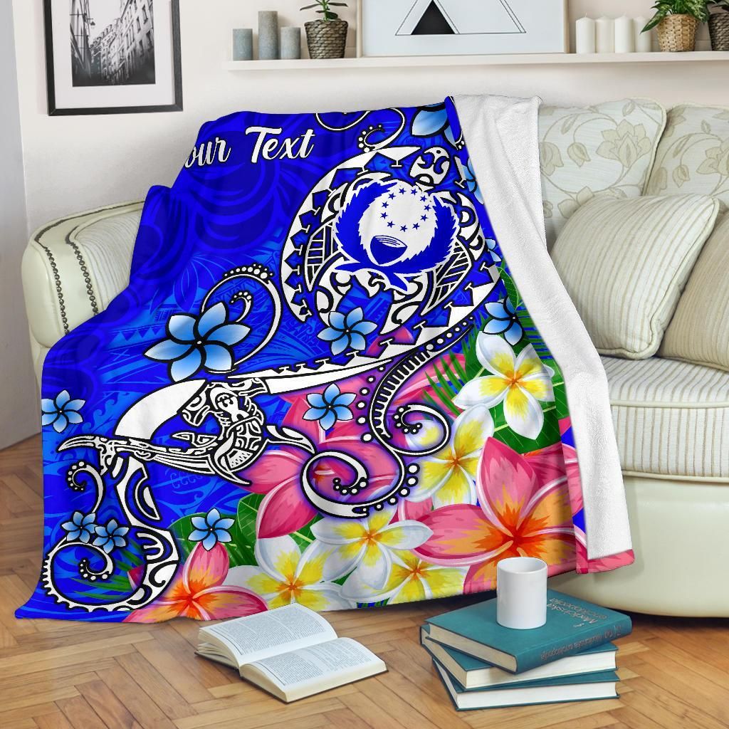 Pohnpei Custom Personalised Premium Blanket - Turtle Plumeria (Blue)